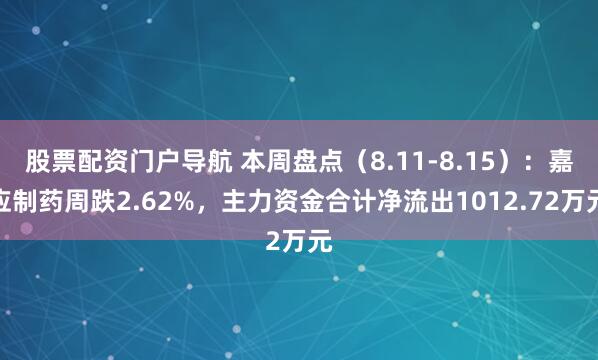 股票配资门户导航 本周盘点（8.11-8.15）：嘉应制药周跌2.62%，主力资金合计净流出1012.72万元